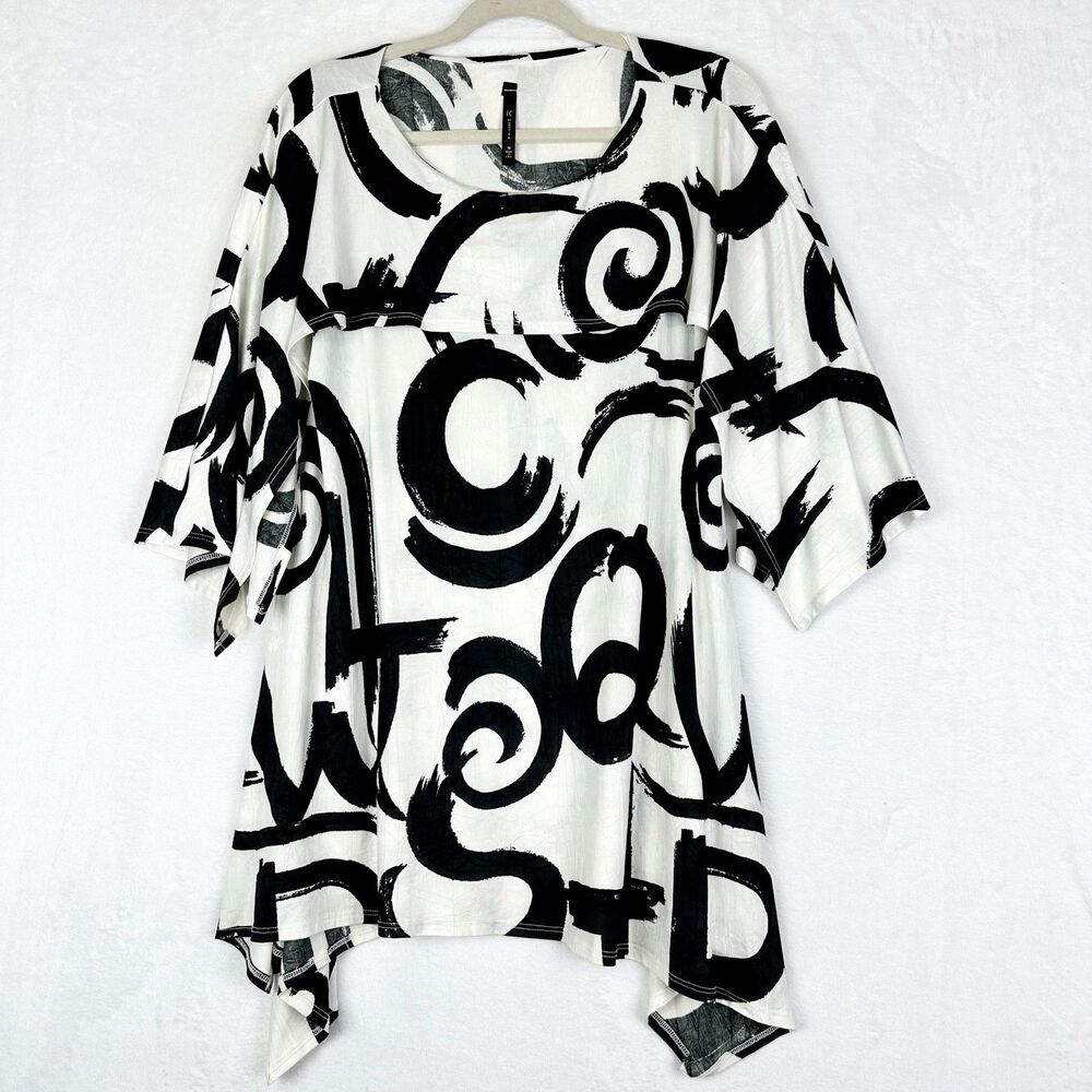 Ic By Connie K Abstract Print Tunic Top Size Medium Asymmetrical Hem Lagenlook